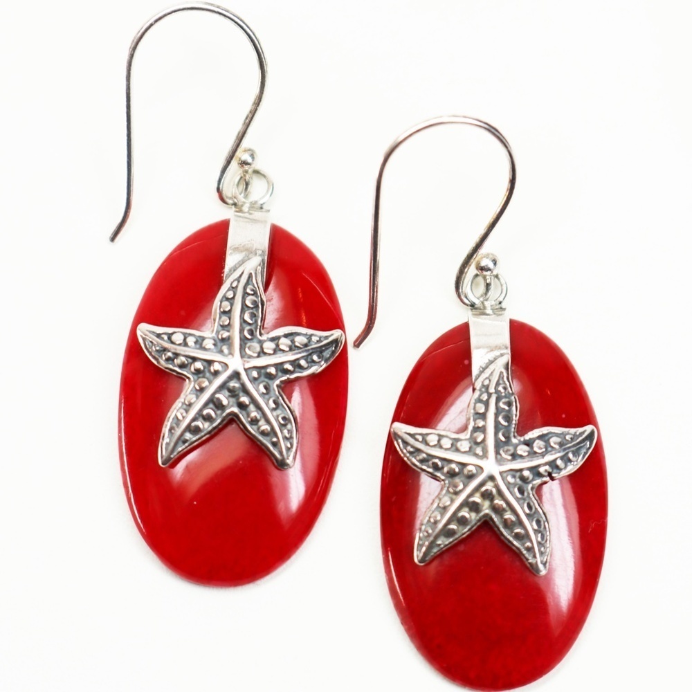 Nautical Coral *signed* Sterling Silver Earrings - Picture 3 of 6